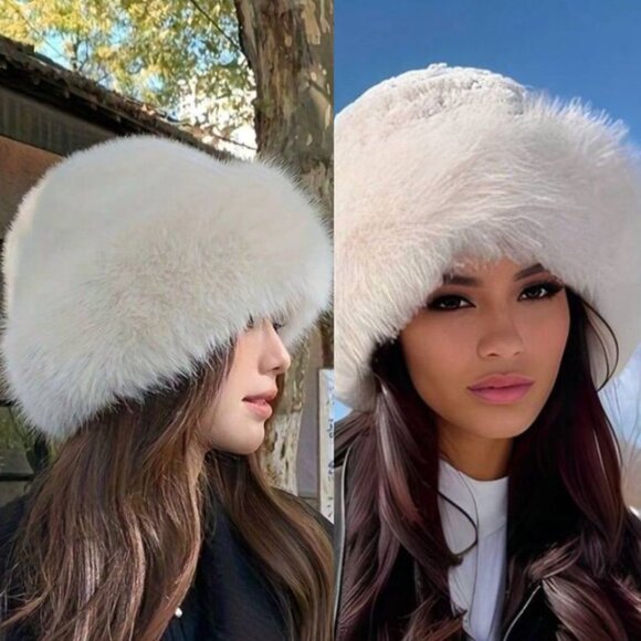 REVOLVE White Cream Fuzzy Fluffy Winter Hat - Picture 1 of 2